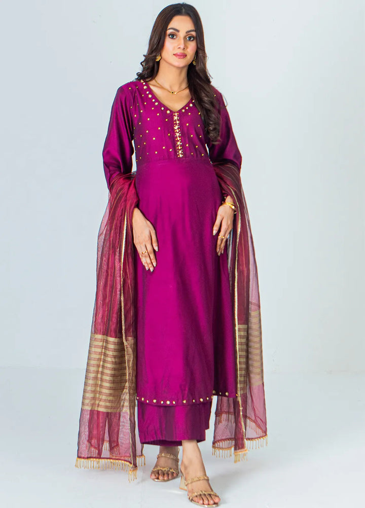 Mahnoor Ejaaz Pret Embroidered Silk 3 Piece Suit MELP-SH-006