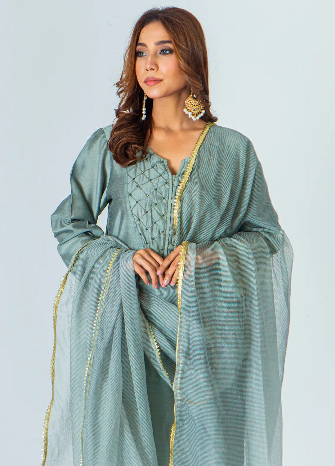 Mahnoor Ejaaz Pret Embroidered Silk 3 Piece Suit MELP-SH-011