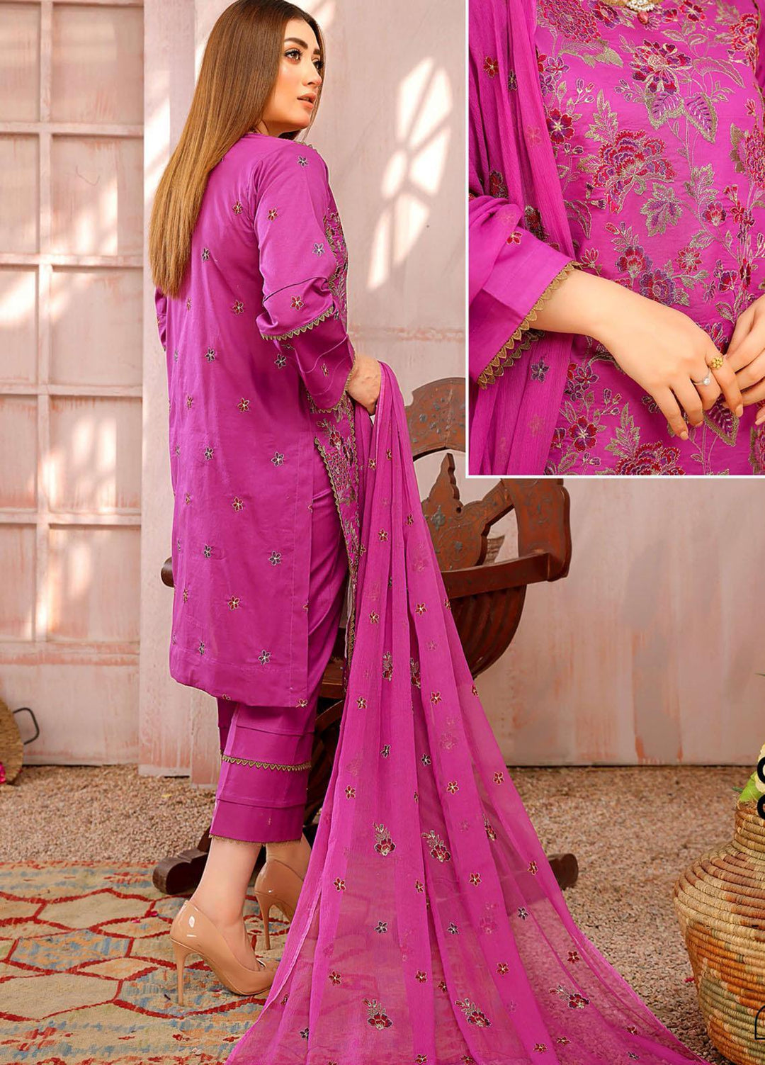 Mahnur Embroidered Lawn Suits Unstitched 3 Piece MN22EB 02 - Luxury Collection