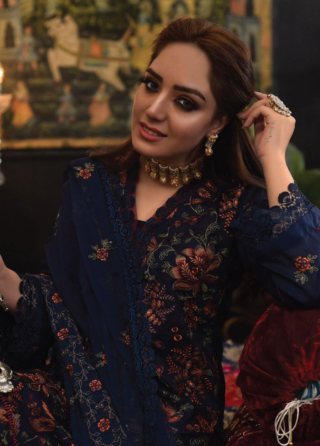 Mahnur Embroidered Lawn Suits Unstitched 3 Piece MN23L D-02 - Luxury Summer Collection