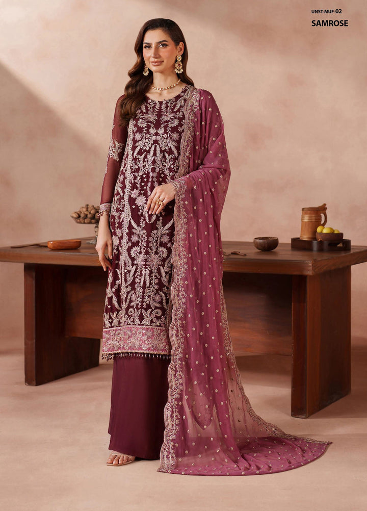 Mahrosh by Zarif Embroidered Chiffon Suits Unstitched 3 Piece ZR25UF MUF-02 Samrose - Formals Collection