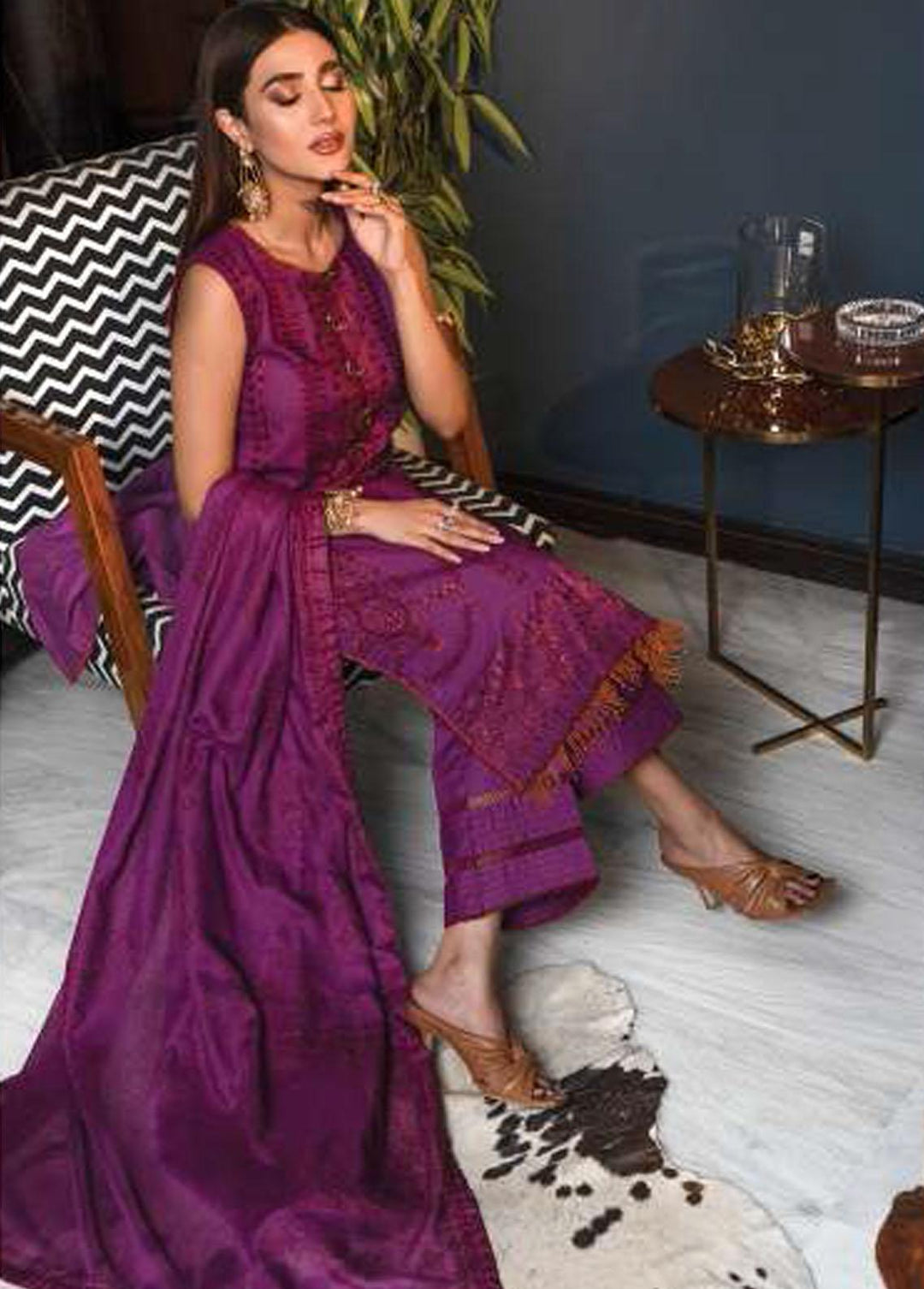 Mahru By LALA Textiles Embroidered Lawn Suits Unstitched 3 Piece LT22M 004 Fuchsia - Spring / Summer Collection