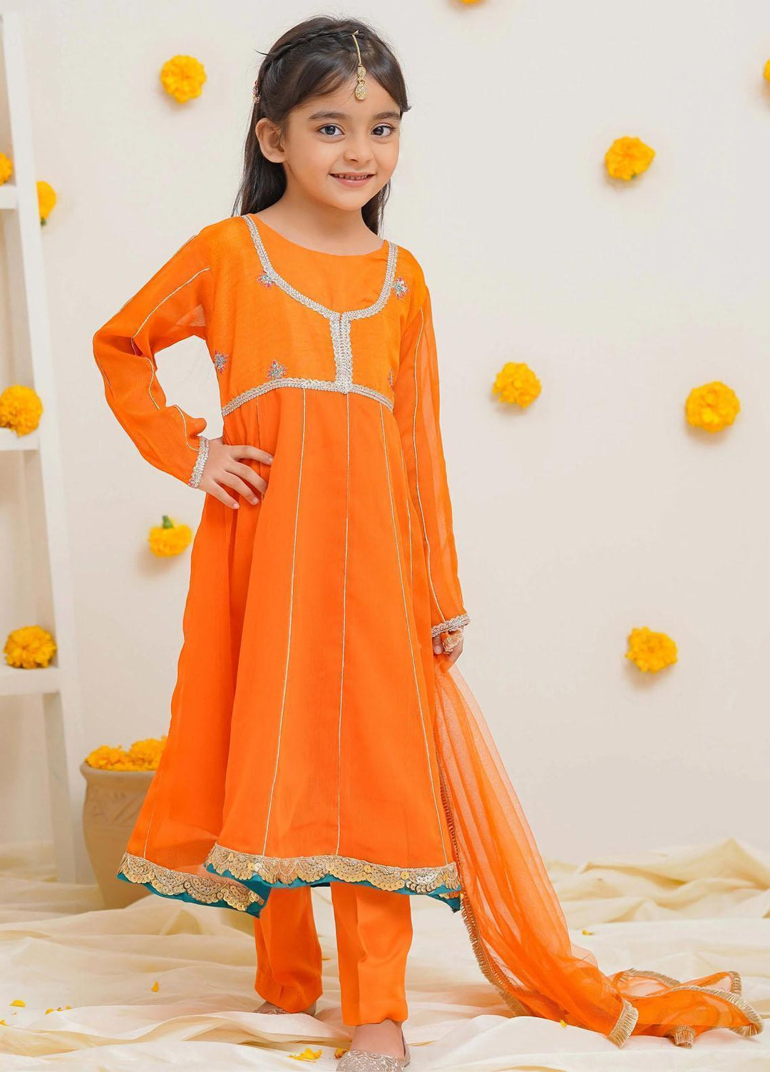 Modest Pret Embroidered Chiffon 3 Piece Suit Sunehri