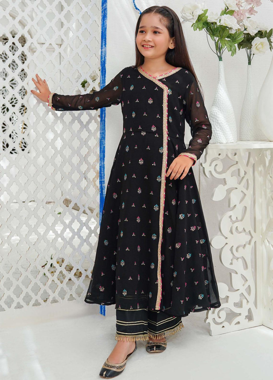 Modest Pret Embroidered Chiffon 3 Piece Suit Surmai
