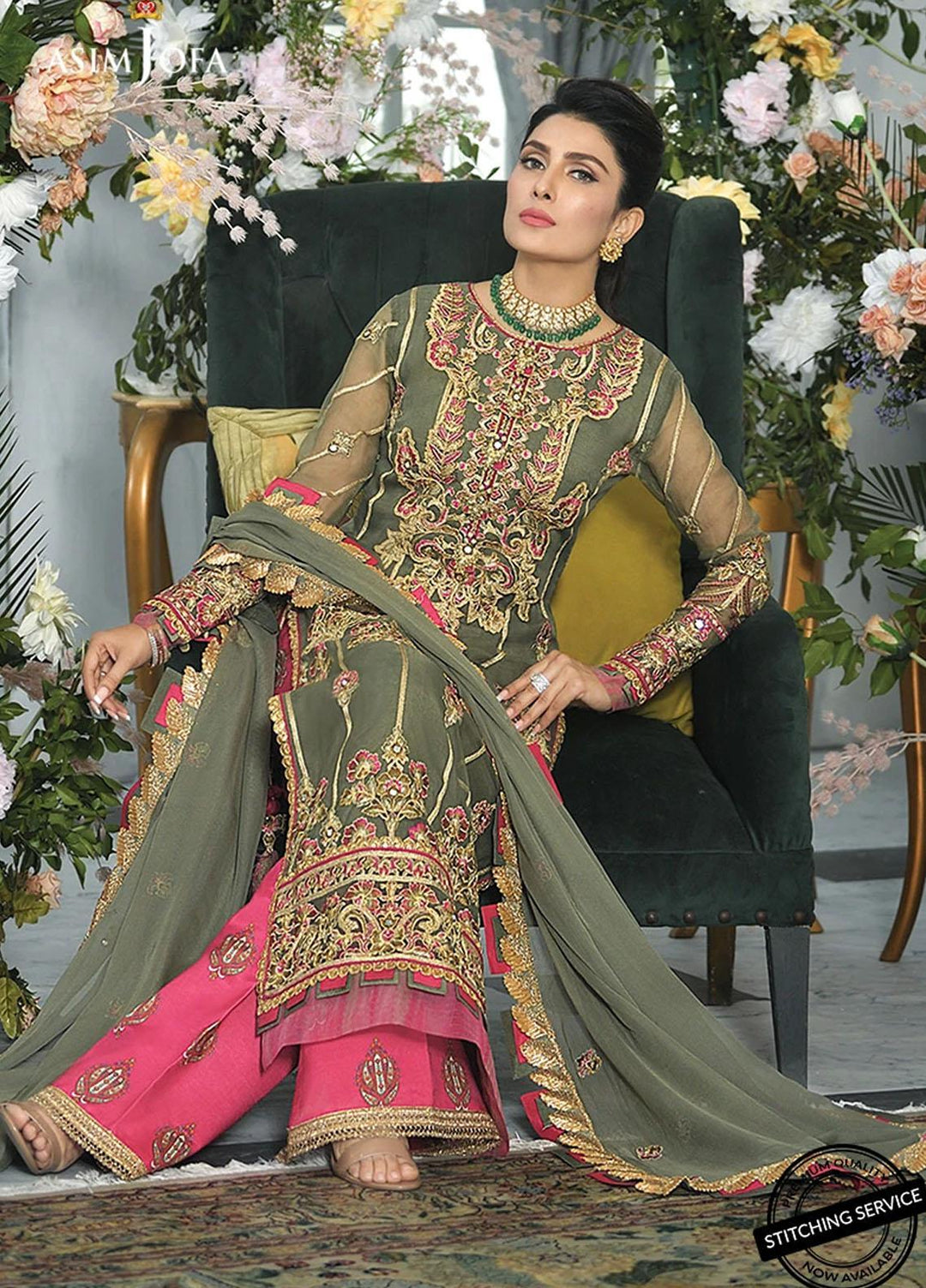 Mahsa By Asim Jofa Embroidered Organza Suits Unstitched 3 Piece AJ21M 06 - Festive Collection
