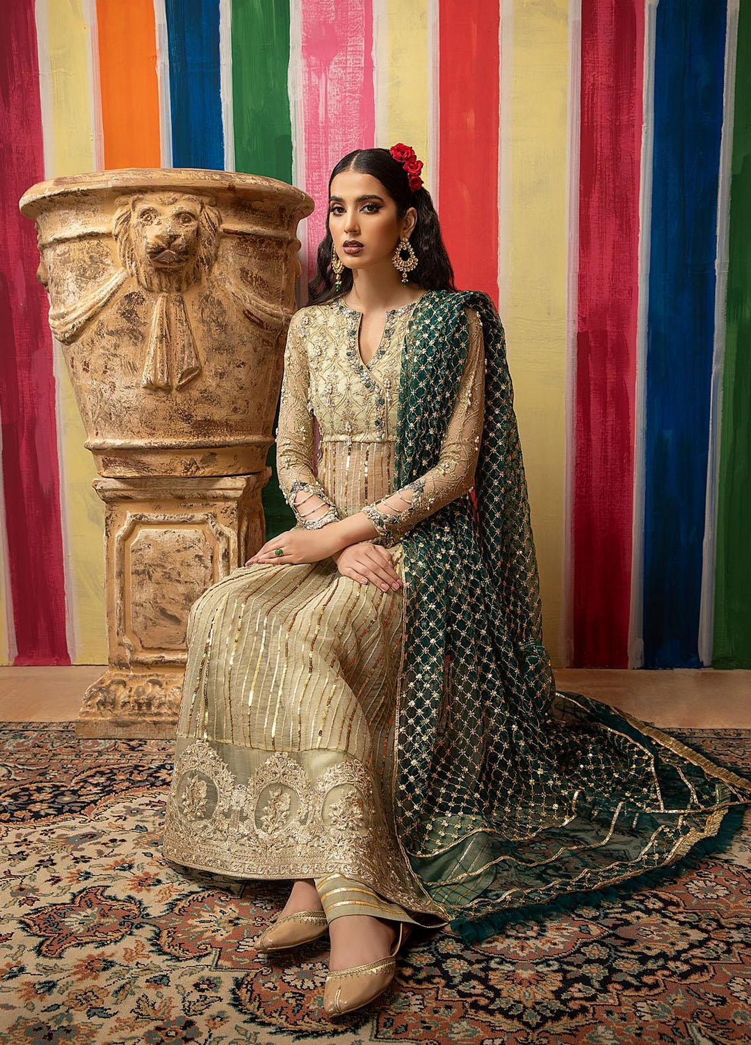 Mahum Asad Luxury Pret Embroidered Zari 3 Piece Dress FERIHA