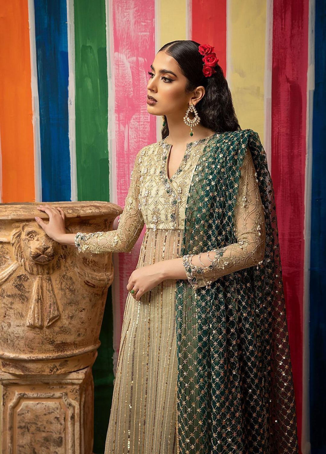 Mahum Asad Luxury Pret Embroidered Zari 3 Piece Dress FERIHA