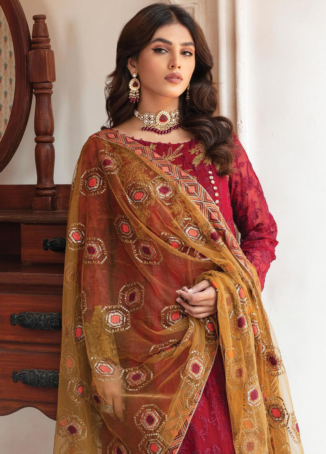 Majestic by Imrozia Embroidered Chiffon Suits Unstitched 3 Piece IMP22MA M-04 Morocan Glam - Premium Collection