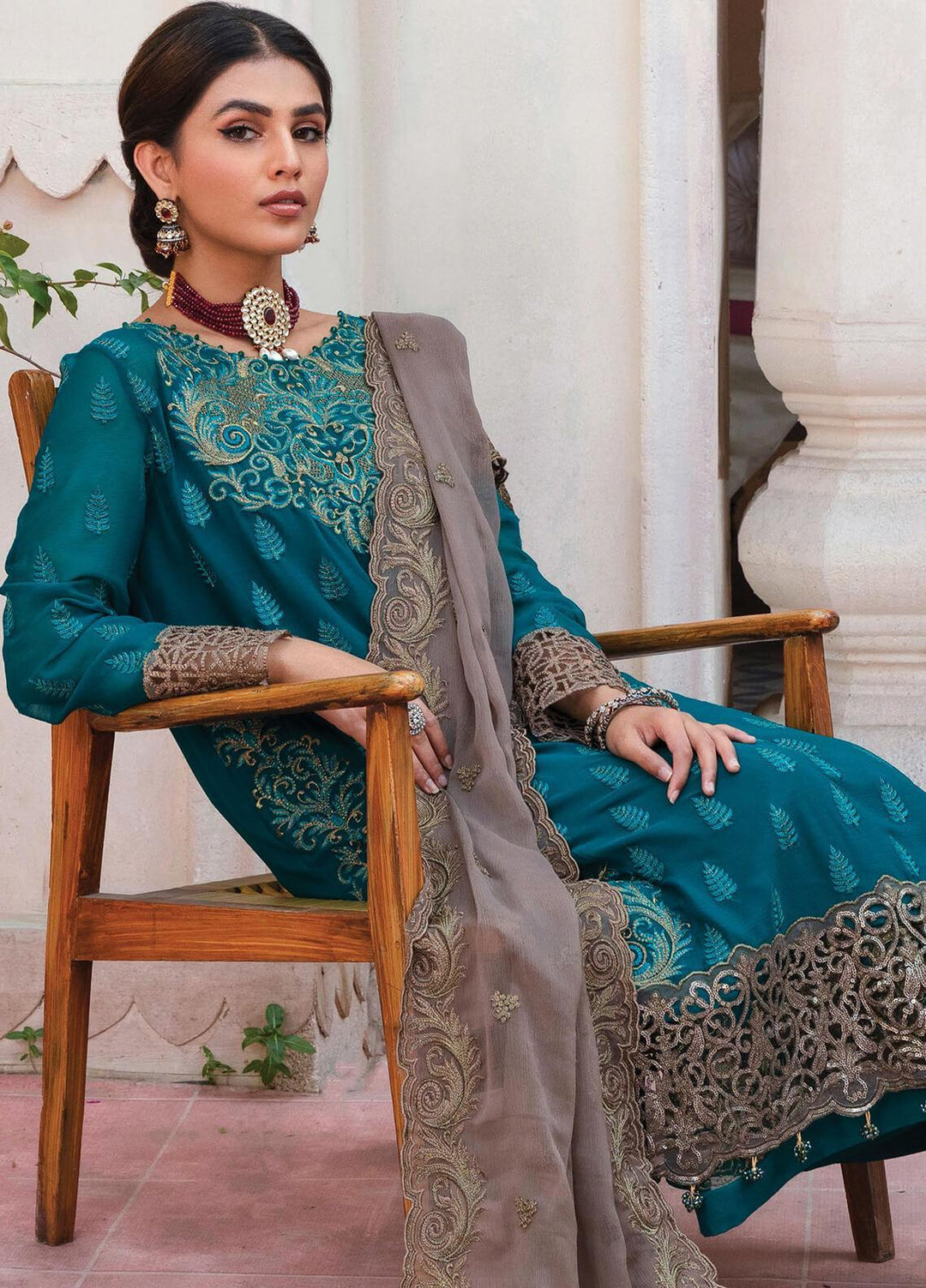 Majestic by Imrozia Embroidered Chiffon Suits Unstitched 3 Piece IMP22MA M-09 Amethyst - Premium Collection