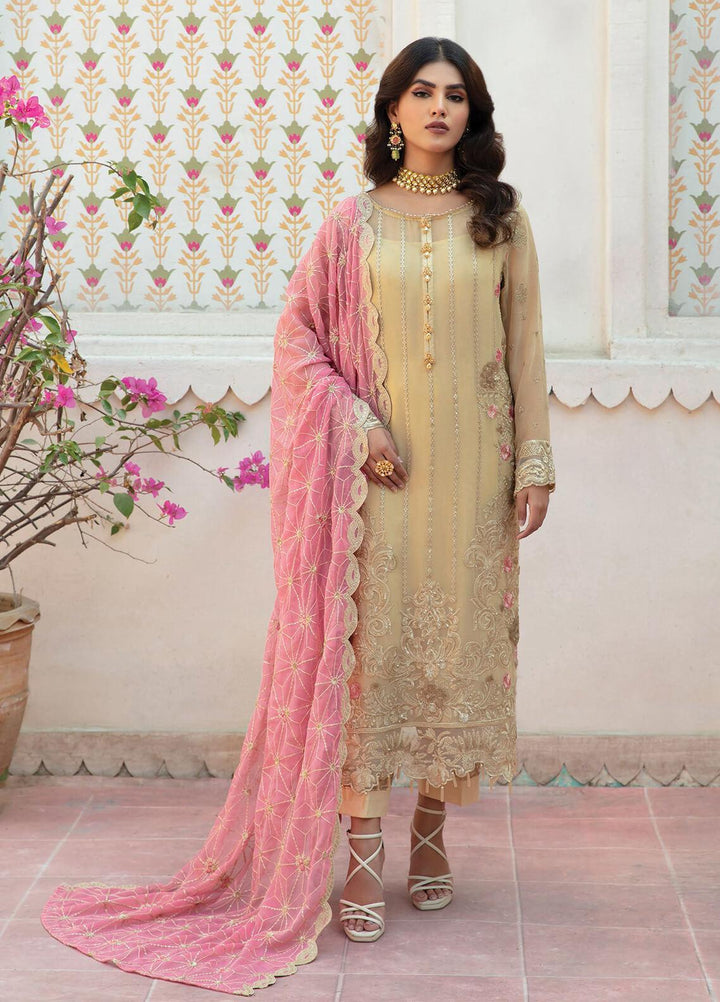 Majestic by Imrozia Embroidered Chiffon Suits Unstitched 3 Piece IMP22MA M-10 Luminous Blush - Premium Collection