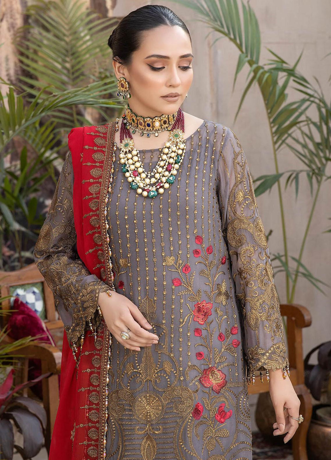 Exquise Majestic By Imrozia Premium Embroidered Chiffon Suits Unstitched 3 Piece IMP23EM M-27 Shanasai - Festive Collection