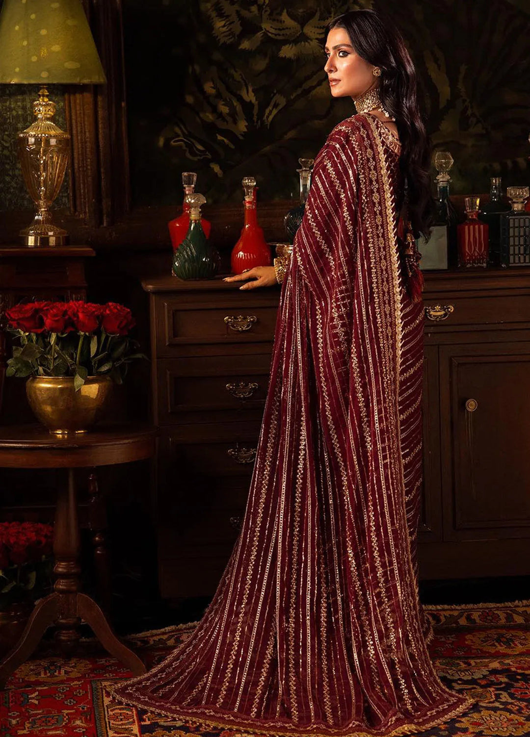Makhmal By Asim Jofa Embroidered Velvet Saree Unstitched AJ23MK AJMM-02 - Wedding Collection