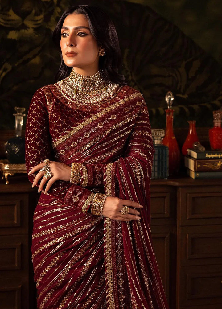 Makhmal By Asim Jofa Embroidered Velvet Saree Unstitched AJ23MK AJMM-02 - Wedding Collection