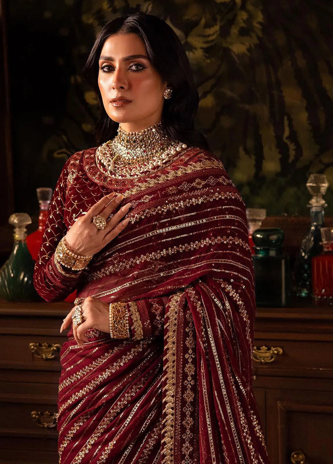 Makhmal By Asim Jofa Embroidered Velvet Saree Unstitched AJ23MK AJMM-02 - Wedding Collection