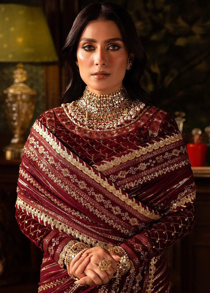 Makhmal By Asim Jofa Embroidered Velvet Saree Unstitched AJ23MK AJMM-02 - Wedding Collection