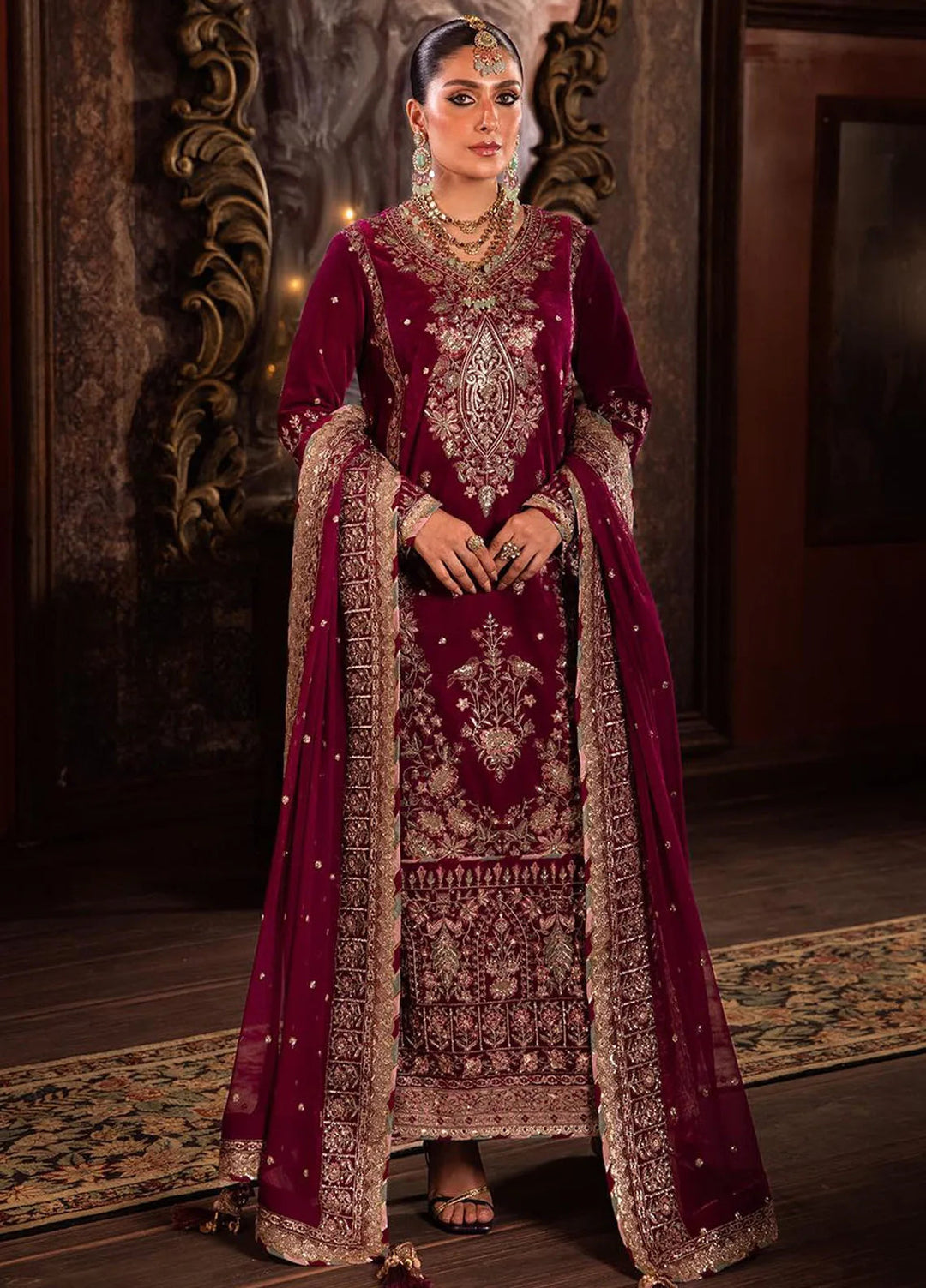 Makhmal By Asim Jofa Embroidered Velvet Unstitched Suit 3 Piece AJ23MK AJMM-03 - Wedding Collection