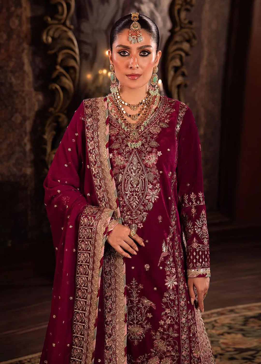 Makhmal By Asim Jofa Embroidered Velvet Unstitched Suit 3 Piece AJ23MK AJMM-03 - Wedding Collection