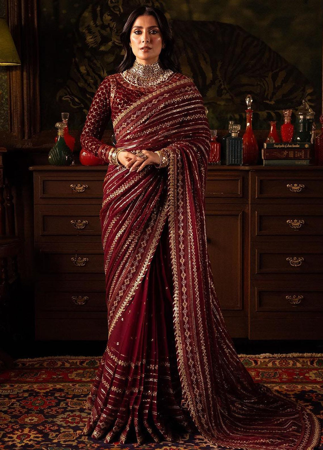 Makhmal By Asim Jofa Embroidered Velvet  Unstitched Saree AJ23MK AJMM-02 - Wedding Collection