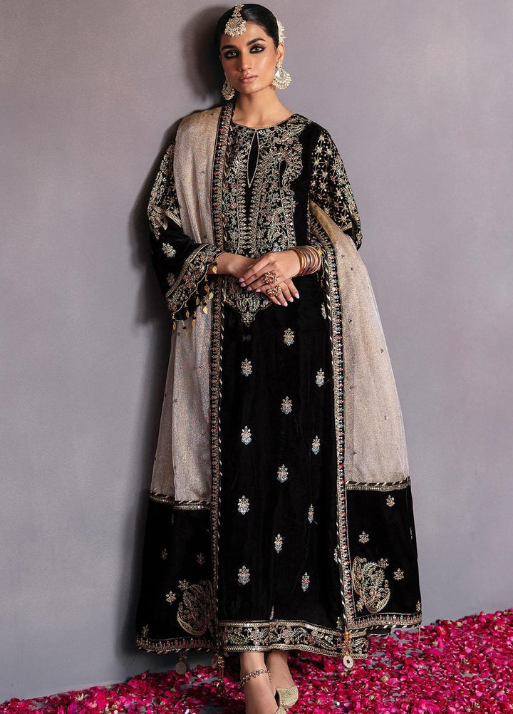 Makhmal By Emaan Adeel Embroidered Velvet Suits Unstitched 3 Piece EA23MK MK-08 Aqs - Luxury Winter Collection