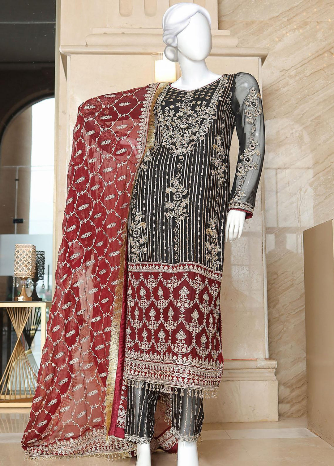 Malika Shahnaz Embroidered Chiffon Suits Unstitched 4 Piece MLS23UF D-02 - Festive Collection