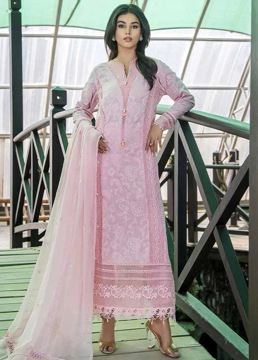 Malook By Shazia Ovais Embroidered Lawn Suit Unstitched 3 Piece MLK24S MILL-003 Pink Rose - Summer Collection