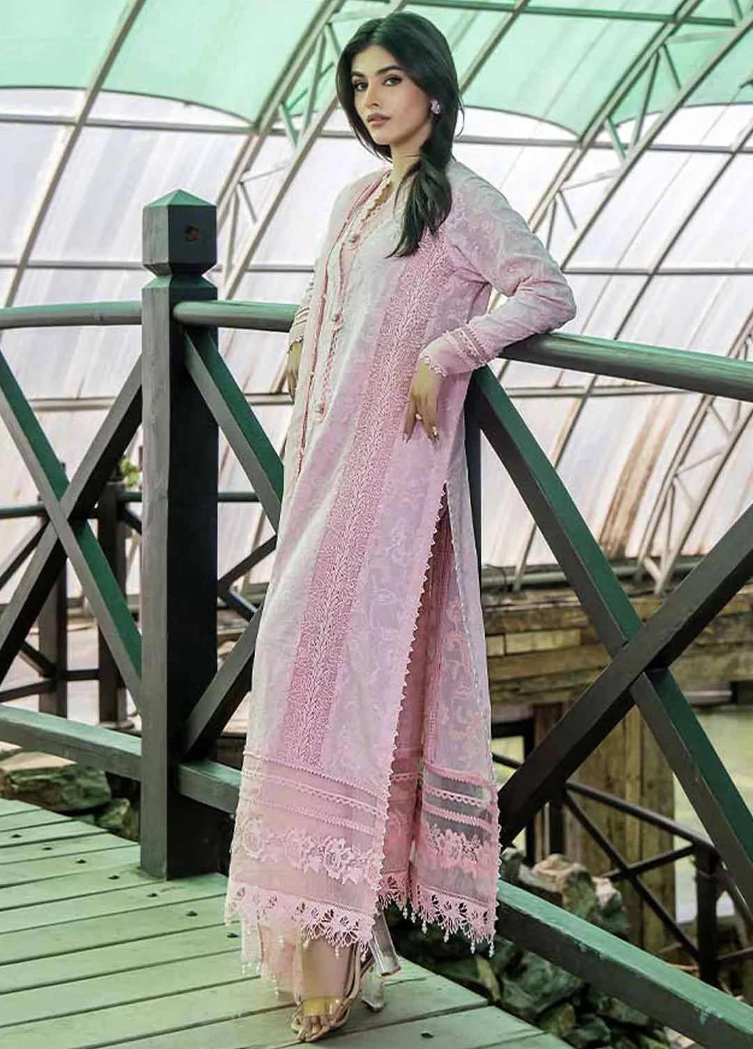 Malook By Shazia Ovais Embroidered Lawn Suit Unstitched 3 Piece MLK24S MILL-003 Pink Rose - Summer Collection