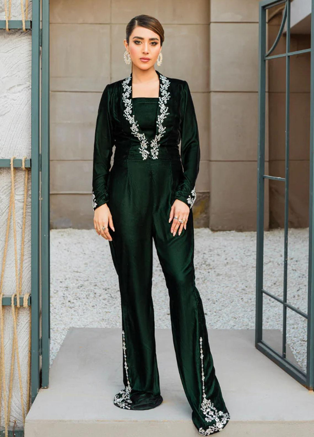 Malook By Shazia Ovais Pret Embroidered Velvet Jumpsuit MLK23V Hazel