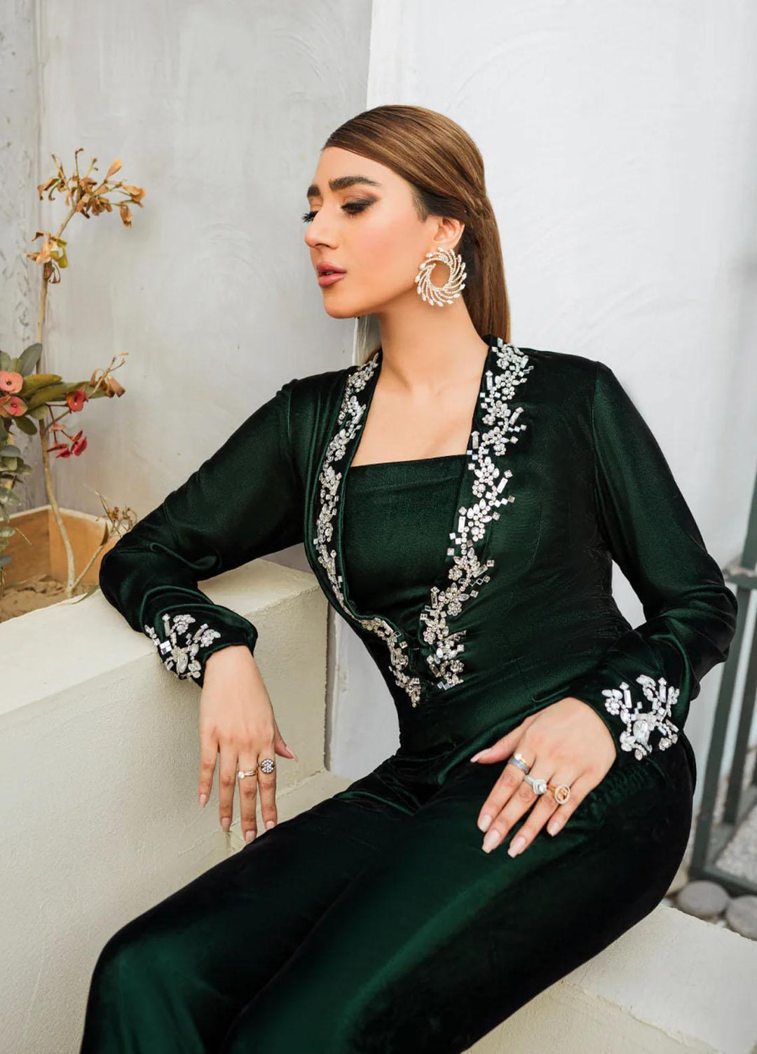 Malook By Shazia Ovais Pret Embroidered Velvet Jumpsuit MLK23V Hazel