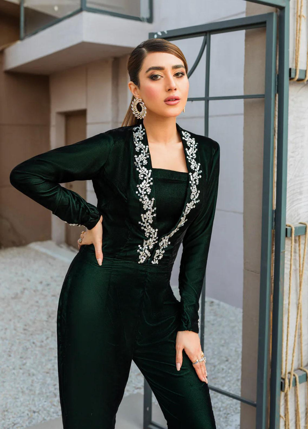 Malook By Shazia Ovais Pret Embroidered Velvet Jumpsuit MLK23V Hazel