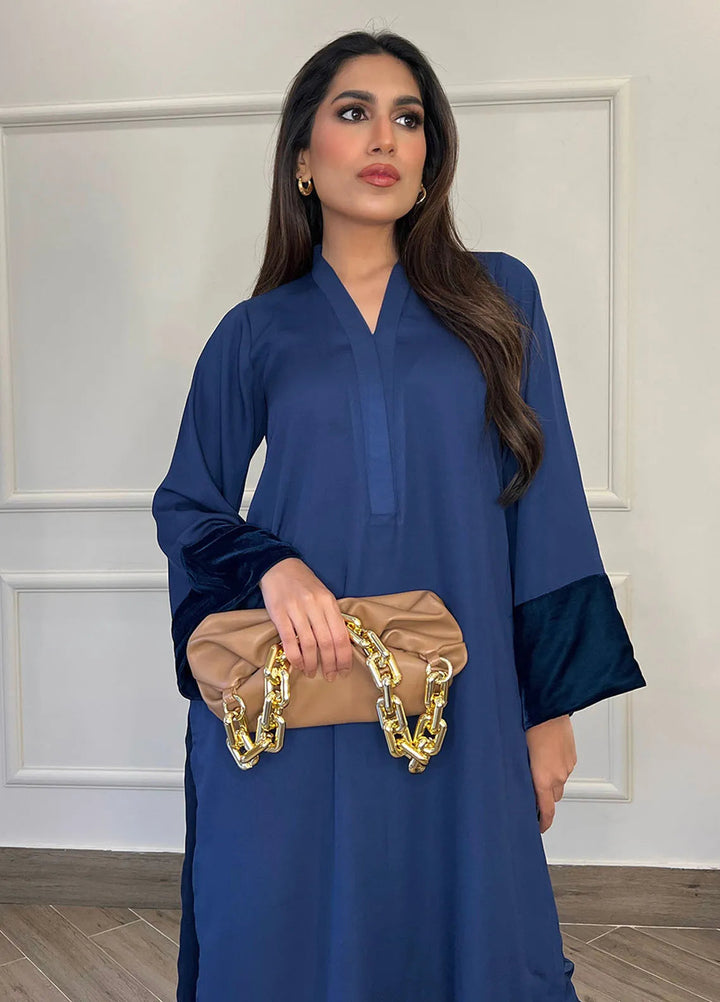 Manahils Pret Casual Georgette 2 Piece Suit Blue Long Velvet Tunic