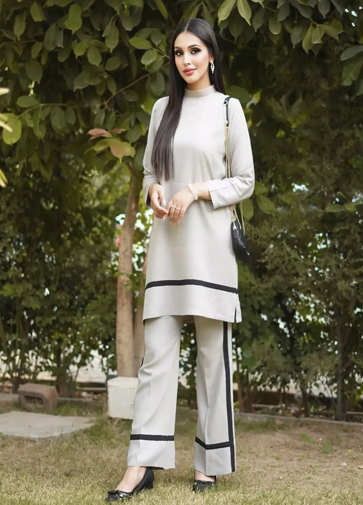 Manahils Pret Casual Georgette 2 Piece Suit Gray Strip
