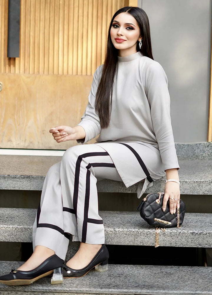 Manahils Pret Casual Georgette 2 Piece Suit Gray Strip