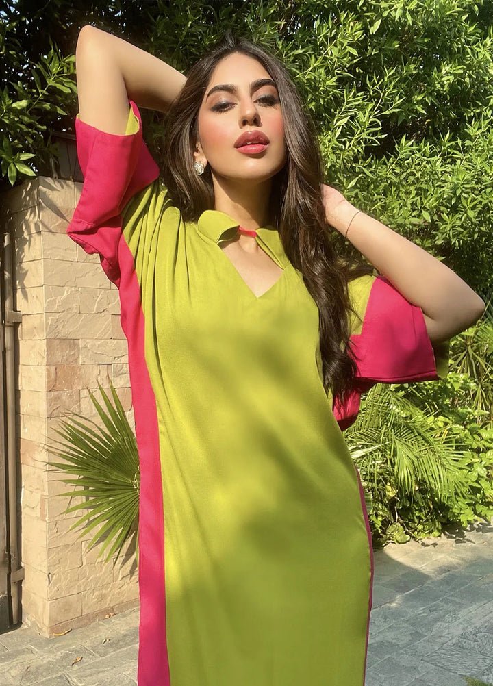 Manahils Pret Casual Georgette Kaftan Pop Of Pink