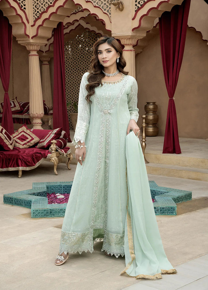 Manahils Pret Embroidered Chiffon 3 Piece Suit B-005-Aqua