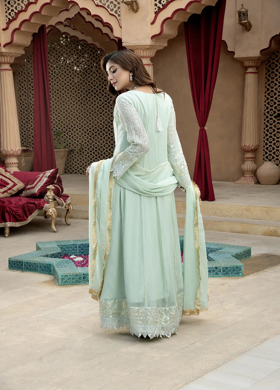 Manahils Pret Embroidered Chiffon 3 Piece Suit B-005-Aqua