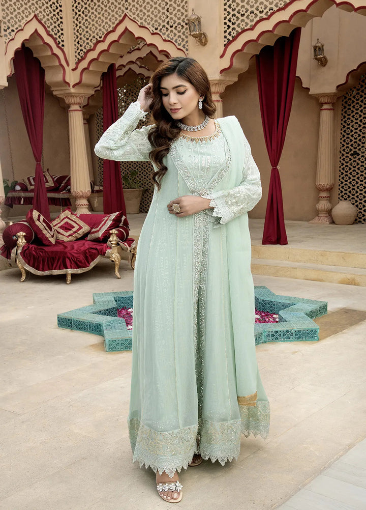Manahils Pret Embroidered Chiffon 3 Piece Suit B-005-Aqua