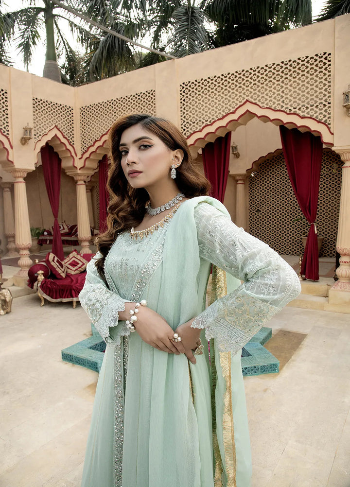 Manahils Pret Embroidered Chiffon 3 Piece Suit B-005-Aqua