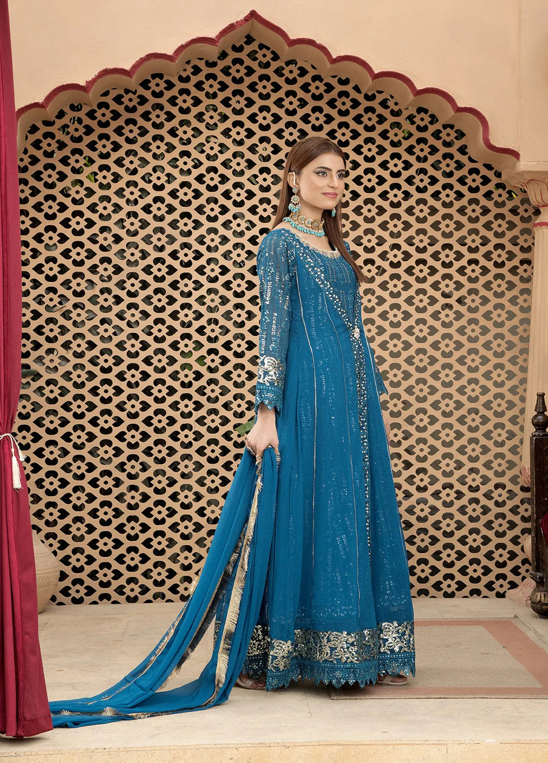 Manahils Pret Embroidered Chiffon 3 Piece Suit B-005-Zinc
