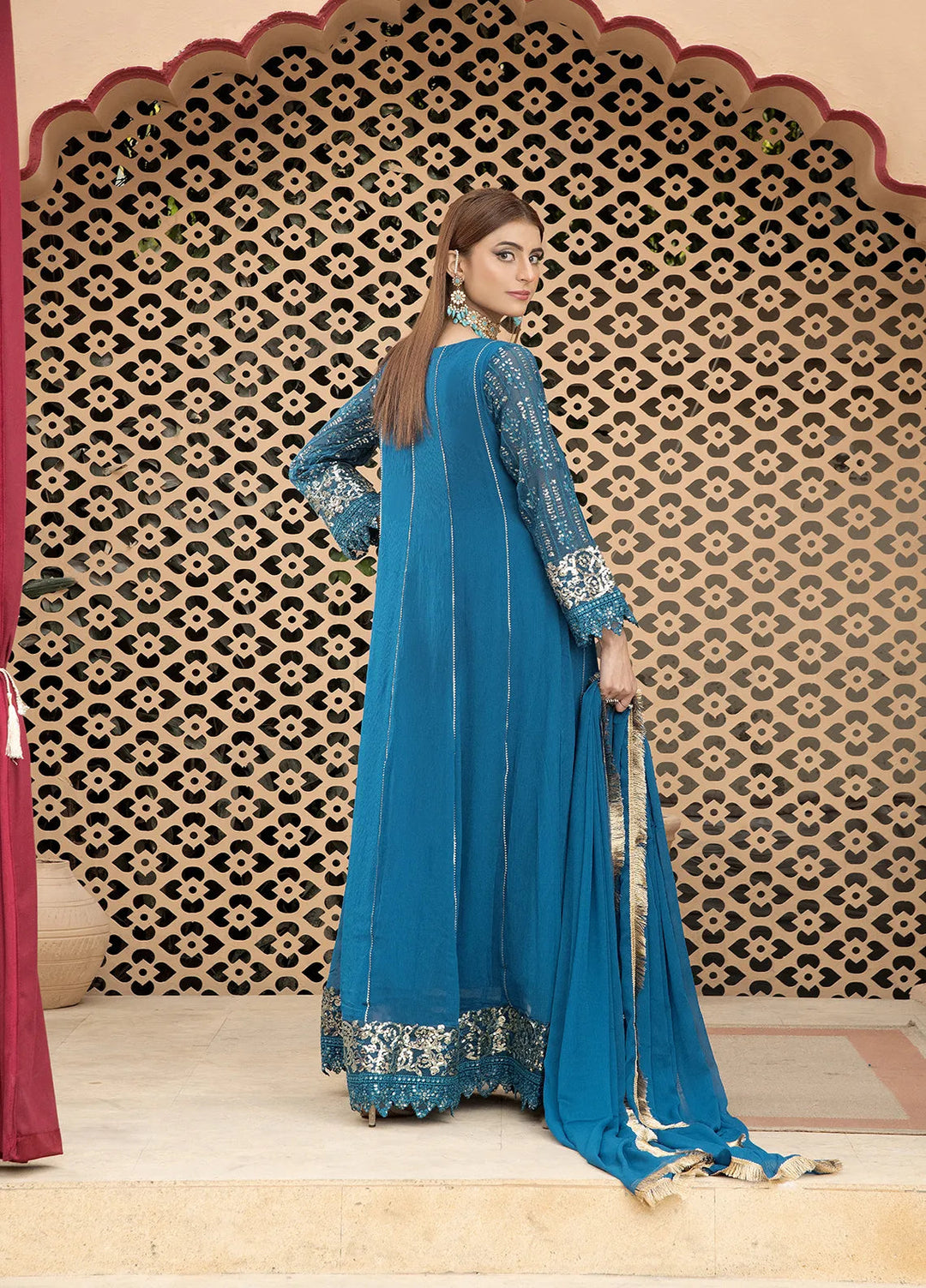 Manahils Pret Embroidered Chiffon 3 Piece Suit B-005-Zinc