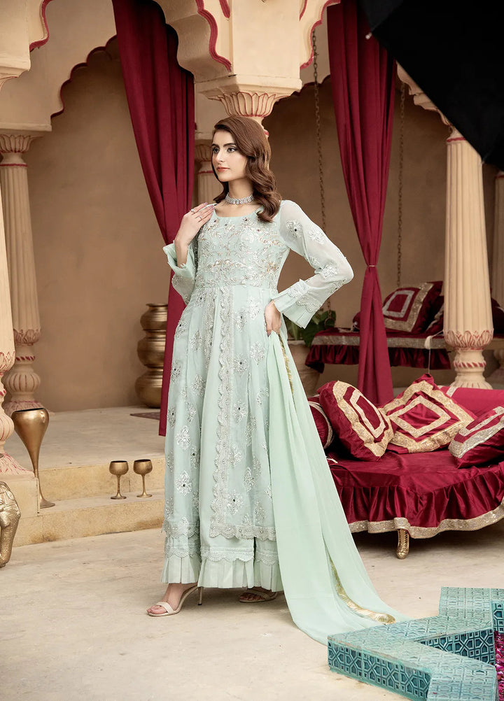 Manahils Pret Embroidered Chiffon 3 Piece Suit B 006 Aqua