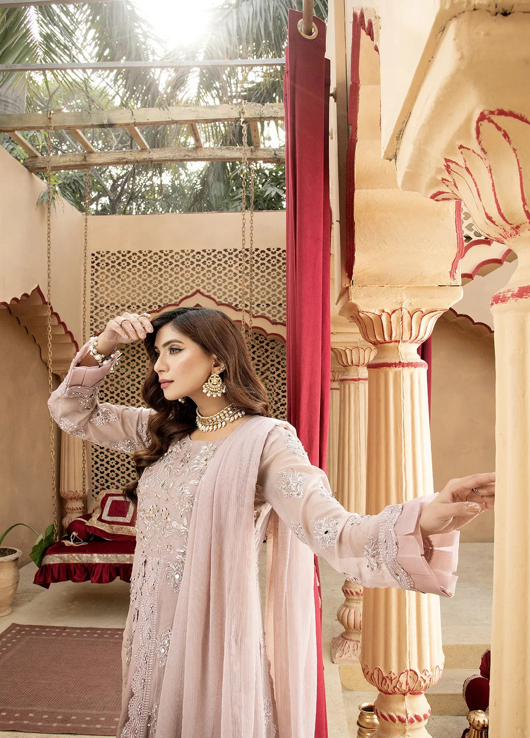 Manahils Pret Embroidered Chiffon 3 Piece Suit B 006 Lilac