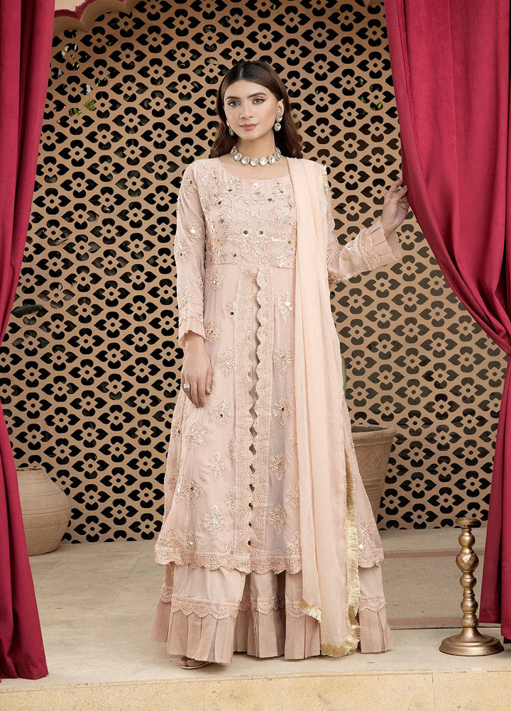 Manahils Pret Embroidered Chiffon 3 Piece Suit B 006 Peach