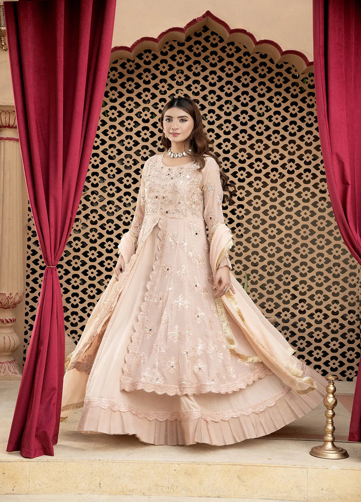 Manahils Pret Embroidered Chiffon 3 Piece Suit B 006 Peach