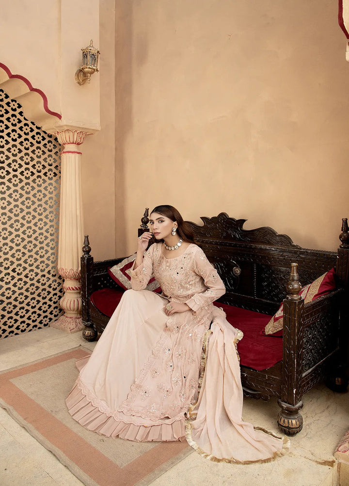 Manahils Pret Embroidered Chiffon 3 Piece Suit B 006 Peach