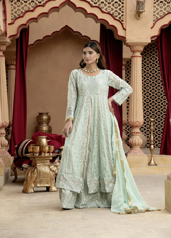 Manahils Pret Embroidered Chiffon 3 Piece Suit B-007-Aqua