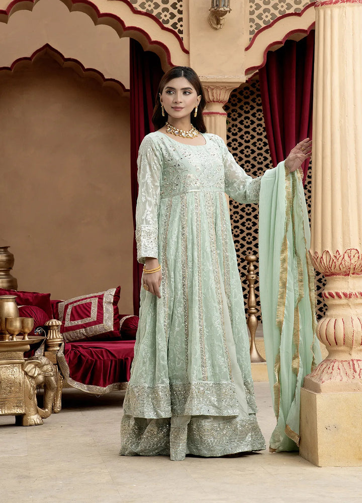 Manahils Pret Embroidered Chiffon 3 Piece Suit B-007-Aqua