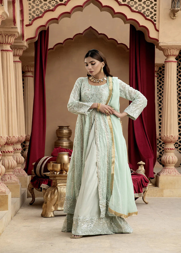 Manahils Pret Embroidered Chiffon 3 Piece Suit B-007-Aqua