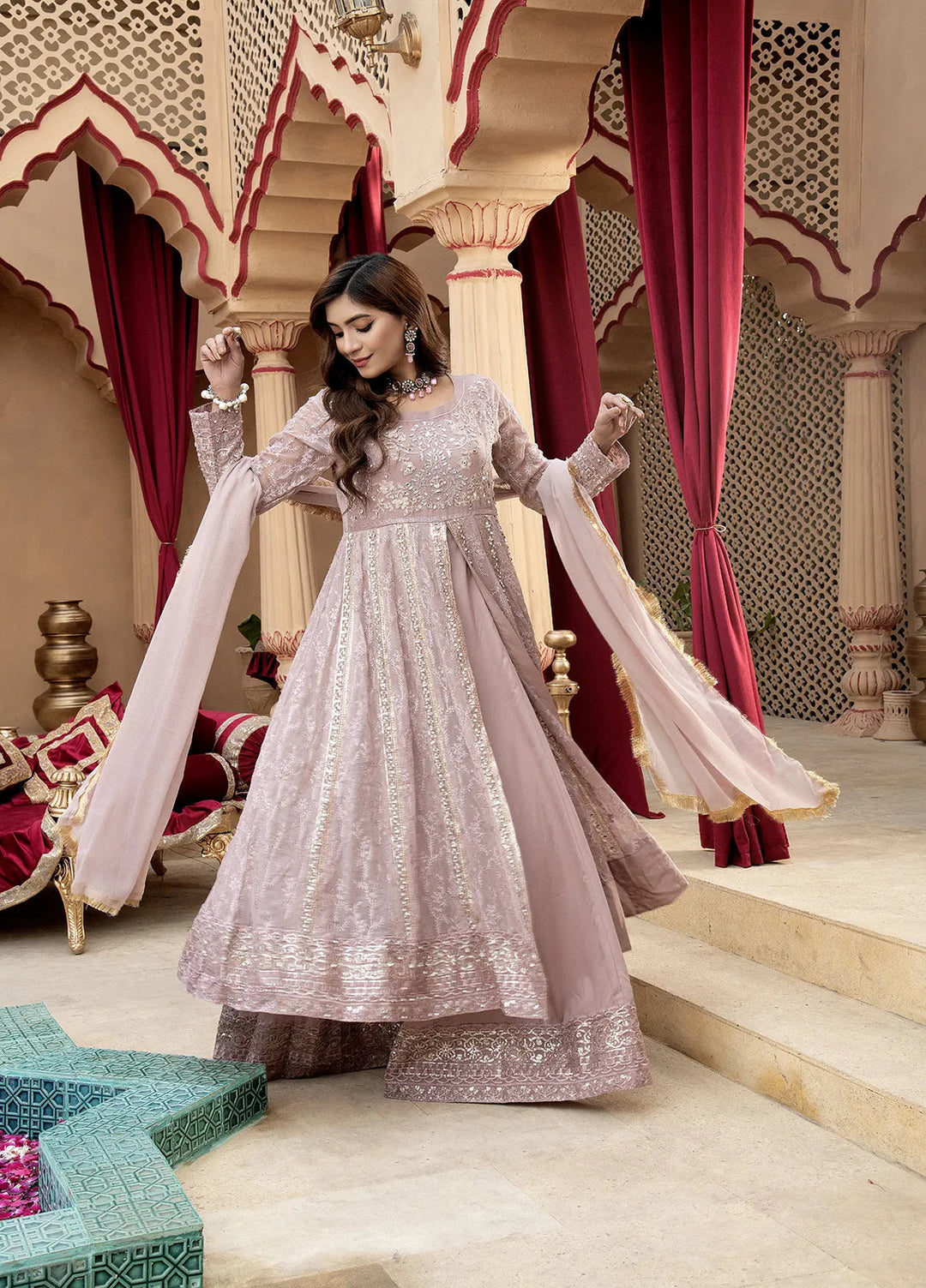 Manahils Pret Embroidered Chiffon 3 Piece Suit B-007-Lilac