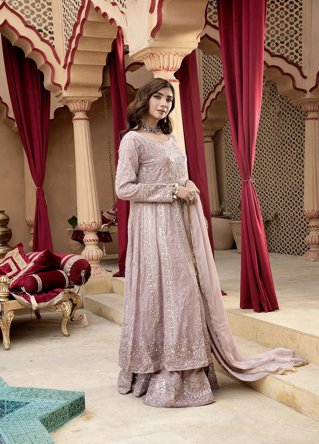 Manahils Pret Embroidered Chiffon 3 Piece Suit B-007-Lilac