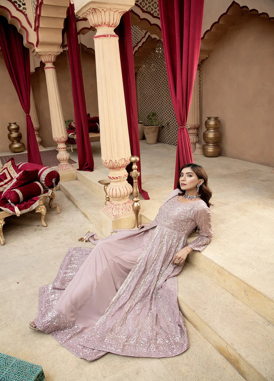 Manahils Pret Embroidered Chiffon 3 Piece Suit B-007-Lilac